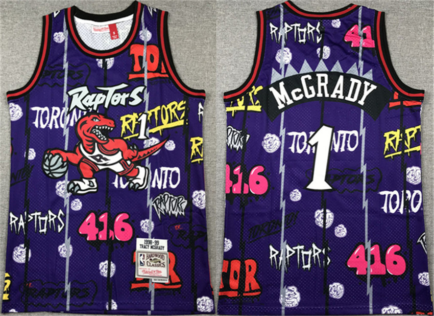 Men's Purple Toronto Raptors #1 Tracy McGrady 1998-99 Throwback Stitched Jersey